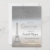 Silver Glitter Ombre, Eiffel Tower Quinceanera Kaart (Voorkant)