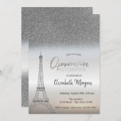 Silver Glitter Ombre, Eiffel Tower Quinceanera Kaart (Voorkant / Achterkant)