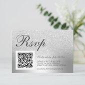 Silver glitter ombre folie RSVP Qr code bruiloft Kaartje (Staand voorkant)