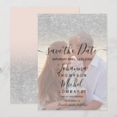 Silver glitter ombre het manuscriptfoto sparen de save the date (Voorkant / Achterkant)