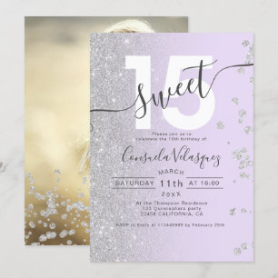 Silver glitter ombre lavender Quinceanera foto in Kaart