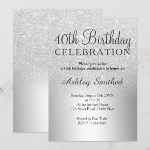 Silver glitter ombre metallic 40e verjaardag kaart