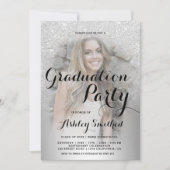 Silver glitter ombre metallic foto afstuderen kaart (Voorkant)