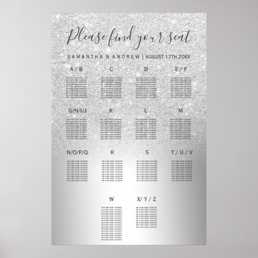 Silver glitter ombre metallic zeegrafiek poster (Voorkant)