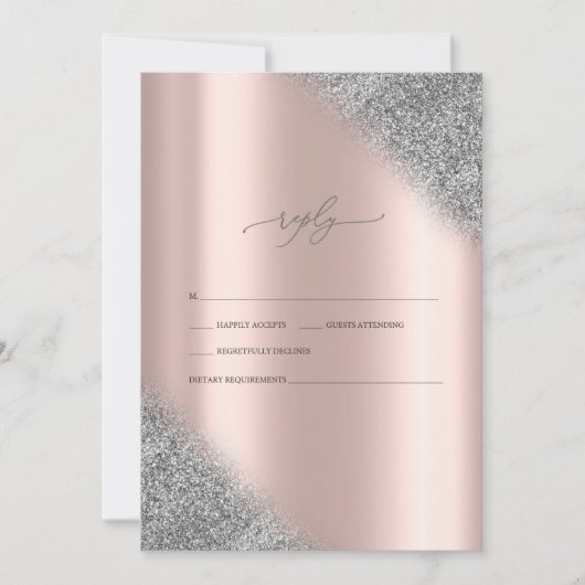 Silver Glitter Ombre Roos Gold Wedding RSVP Kaart (Voorkant)