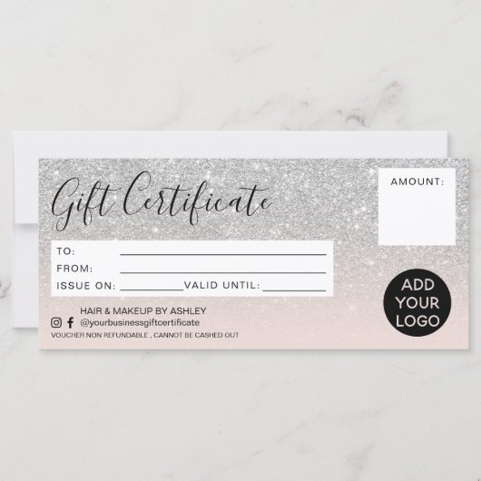 Silver glitter ombre roze gift certificate logo (Voorkant)