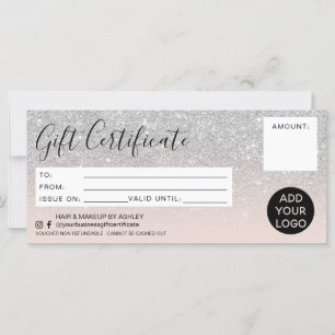 Silver glitter ombre roze gift certificate logo