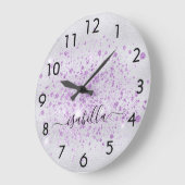 Silver glitter paars name script grote klok (Hoek)