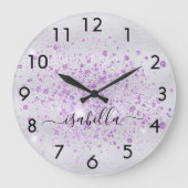 Silver glitter paars name script grote klok (Voorkant)