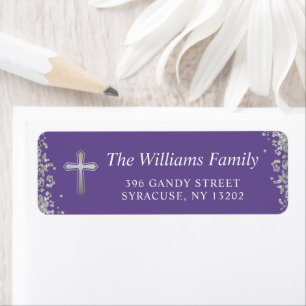 Silver Glitter Paars Religieuze Return Address Etiket