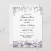 Silver Glitter Paarse Floral Gradual Party Kaart (Voorkant)