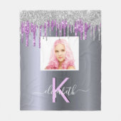 Silver glitter paarse fotomonogram fleece deken (Voorkant)