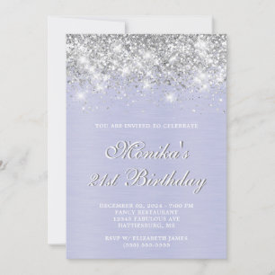 Silver Glitter Paarse Metal Bold 21st Verjaardag Kaart
