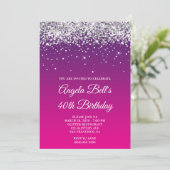 Silver Glitter Paarse Roze Gradient 40e Verjaardag Kaart (Staand voorkant)