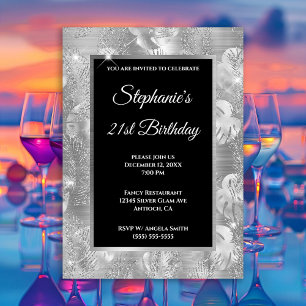 Silver Glitter Palm en Monstera Leaves Birthday Kaart