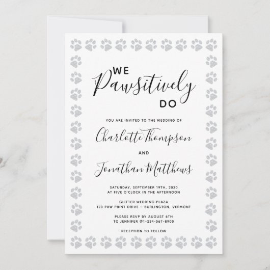 Silver Glitter Paw Prints Weddenschap Kaart (Voorkant)