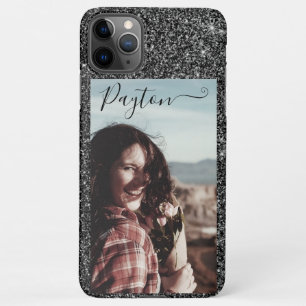 Silver Glitter Photo Template Custom Name Black iPhone 11Pro Max Hoesje