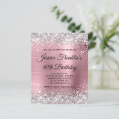 Silver Glitter Pink 40th Birthday Budget Invite (Staand voorkant)