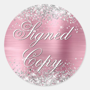 Silver Glitter Pink Folie Fancy gesigneerd exempla Ronde Sticker