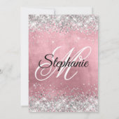 Silver Glitter Pink Folie Fancy Monogram Kaart (Achterkant)