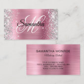 Silver Glitter Pink Folie Fancy Monogram Visitekaartje (Voorkant / Achterkant)