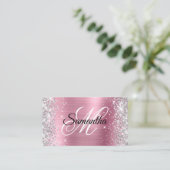Silver Glitter Pink Folie Monogram QR-code Visitekaartje (Staand voorkant)