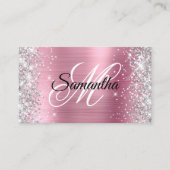 Silver Glitter Pink Folie Monogram QR-code Visitekaartje (Voorkant)