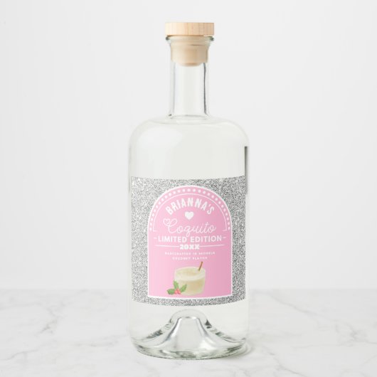 Silver Glitter Pink Girl Coquito Etiket op fles (Voorkant)