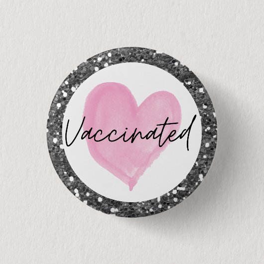Silver Glitter Pink Heart Vaccinated Button (Voorkant)