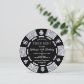 Silver Glitter Poker Chip Poker Night Birthday Kaart (Staand voorkant)