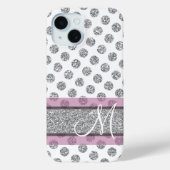 Silver Glitter Polka Dot Pattern met Monogram Case-Mate iPhone Case (Achterkant)