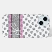 Silver Glitter Polka Dot Pattern met Monogram Case-Mate iPhone Case (Achterkant (horizontaal))