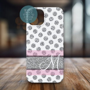 Silver Glitter Polka Dot Pattern met Monogram