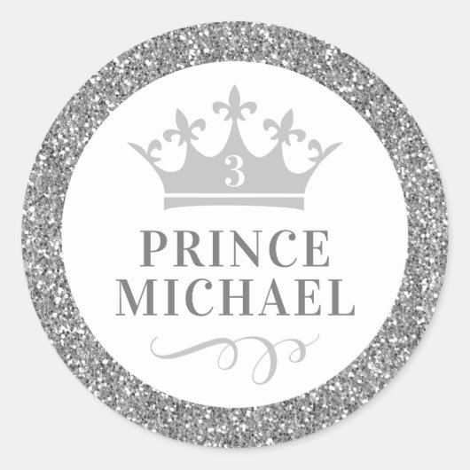 Silver Glitter Prince Favor Sticker Label (Voorkant)
