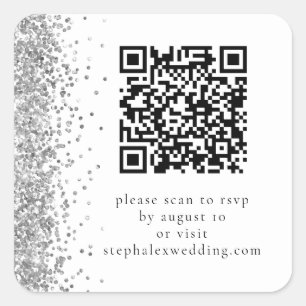 Silver Glitter QR-code naar RSVP Weddenschap Vierkante Sticker