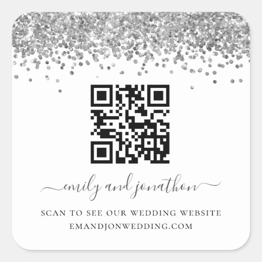 Silver Glitter QR Code Weddenschap Website Vierkante Sticker (Voorkant)