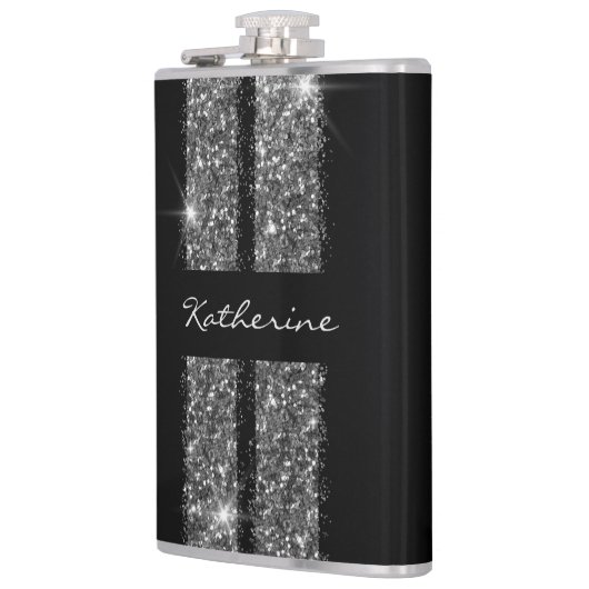 Silver Glitter Race Stripe Aangepast, aangepast Heupfles (Links)