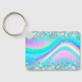 Silver Glitter Rainbow Wave Aqua Ombre Monogram Sleutelhanger (Achterkant)