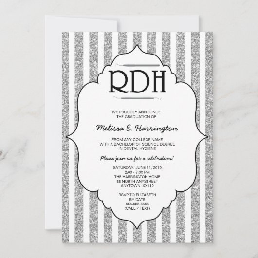 Silver Glitter RDH afstuderen mondhygiënist Kaart (Voorkant)