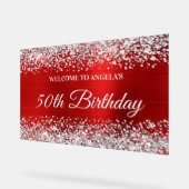 Silver Glitter Red 50th Birthday Welkom Acryl Bord (Hoek)