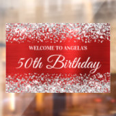 Silver Glitter Red 50th Birthday Welkom Raamsticker (Vel 2)