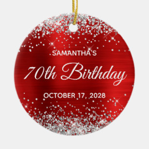 Silver Glitter Red Folie 70e verjaardag Keramisch Ornament