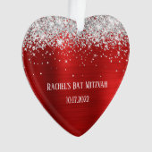 Silver Glitter Red Folie Bat Mitzvah Heart Ornament (voorkant)