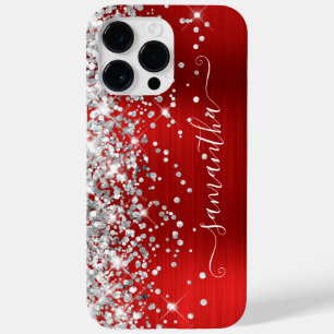 Silver Glitter Red Glam Girly Signature Case-Mate iPhone 14 Pro Max Hoesje