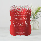Silver Glitter Red Glam Sweet 16 Kaart (Staand voorkant)