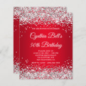 Silver Glitter Red Gradient 50th Birthday Invite (Voorkant / Achterkant)