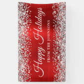 Silver Glitter Red, persoonlijk Prettige feestdage Spandoek (Verticaal)