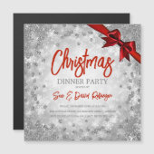 Silver Glitter Red Ribbon-kerstuitnodiging (Voorkant / Achterkant)