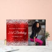 Silver Glitter Red Welcome 21st Birthday Acryl Bord (Huwelijk)