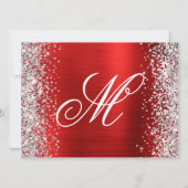 Silver Glitter Rode Folie Monogram 50e Verjaardag Kaart (Achterkant)